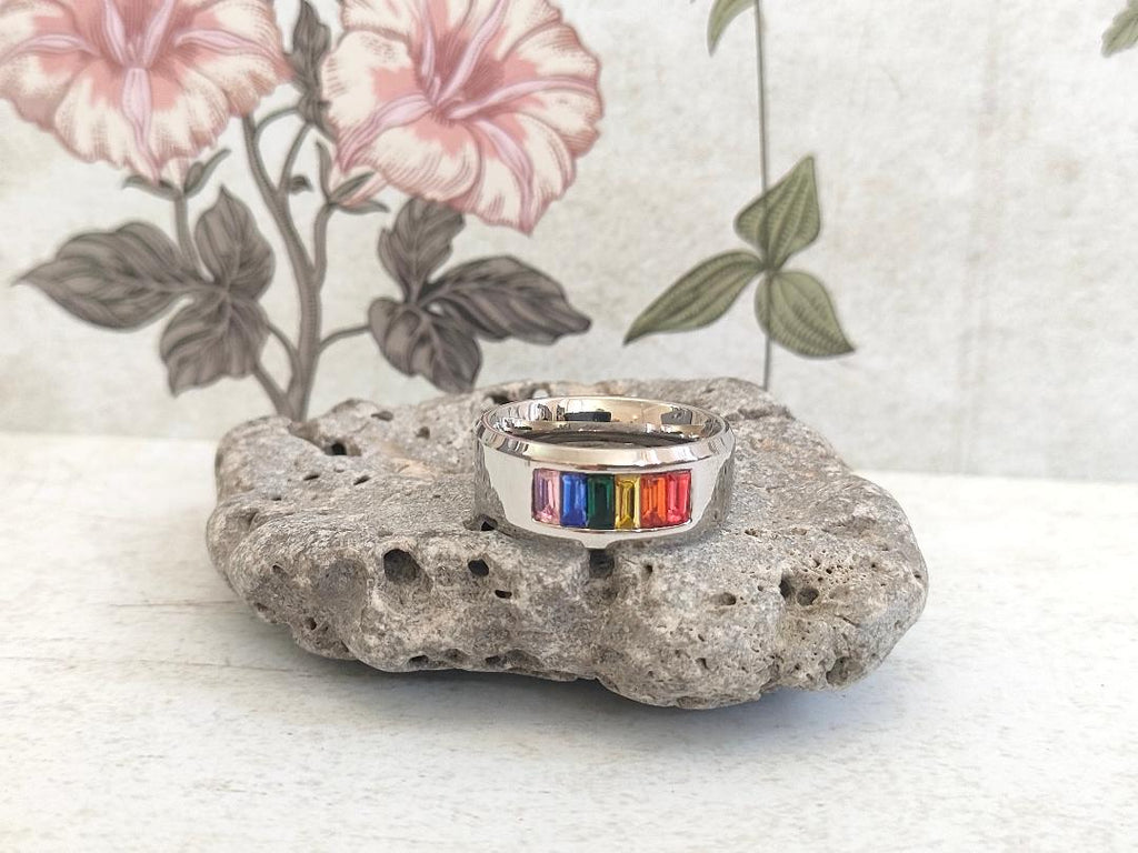 Chunky Rainbow Pride Ring, LGBTQ Jewellery, 304 Stainless Steel Jewellery, Hypoallergenic rings for women