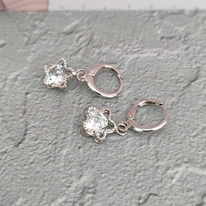 Minimalistic Star Huggie Hoops, Small Star Hoops, Cute little Hoops with Clear Cubic Zirconia