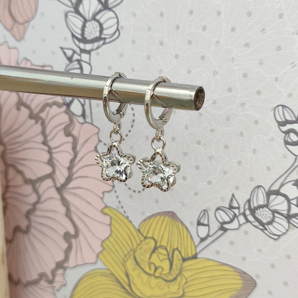 Minimalistic Star Huggie Hoops, Small Star Hoops, Cute little Hoops with Clear Cubic Zirconia