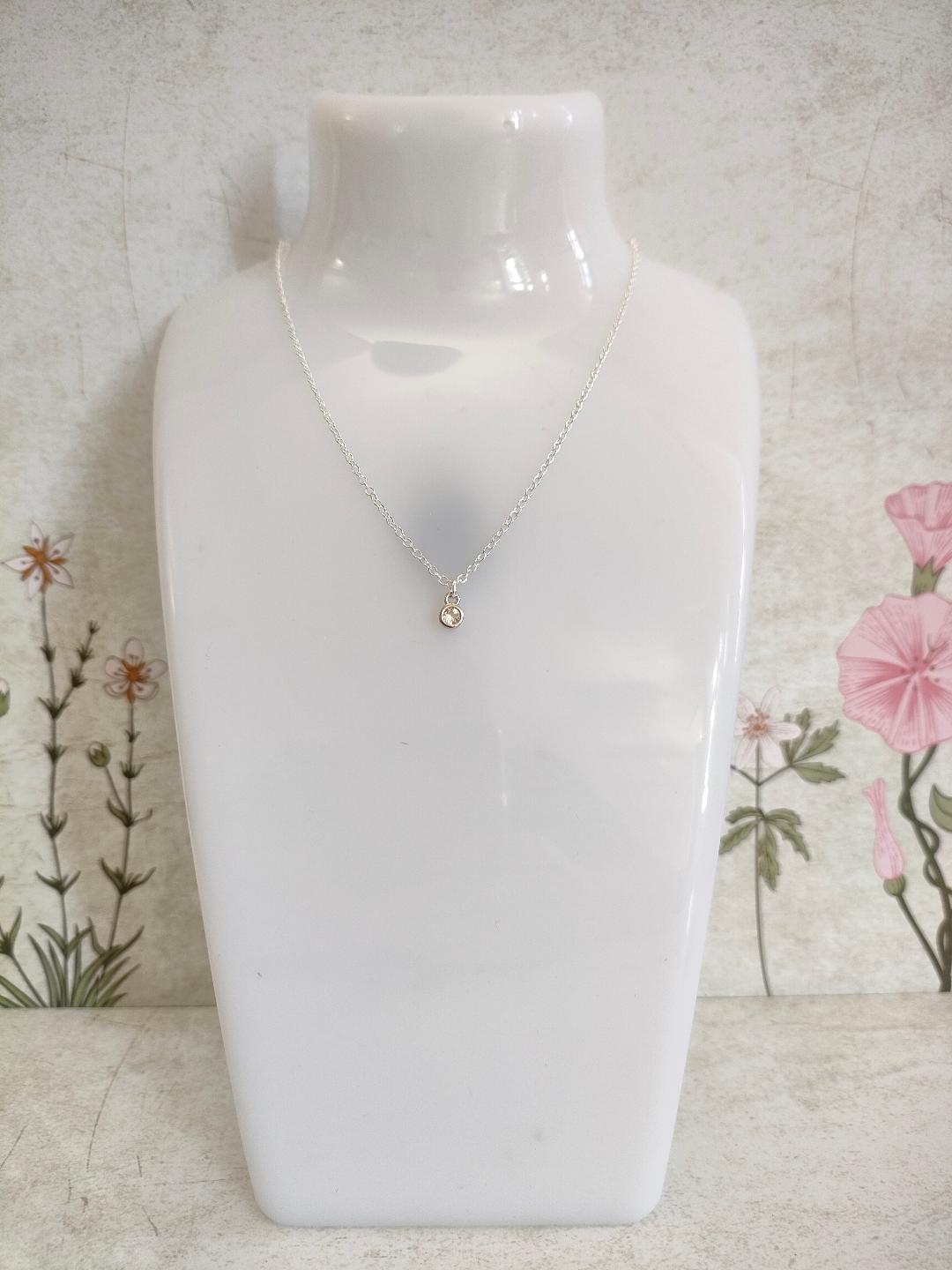 Cubic Zirconia Necklace, Tiny Round CZ Pendant Necklace, Dainty Silver 925 Necklace, Gemstone Necklace for her