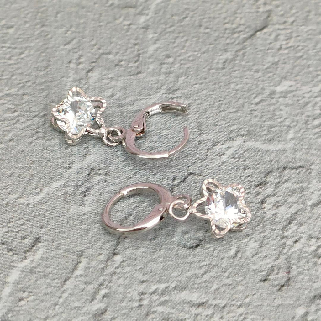 Minimalistic Star Huggie Hoops, Small Star Hoops, Cute little Hoops with Clear Cubic Zirconia
