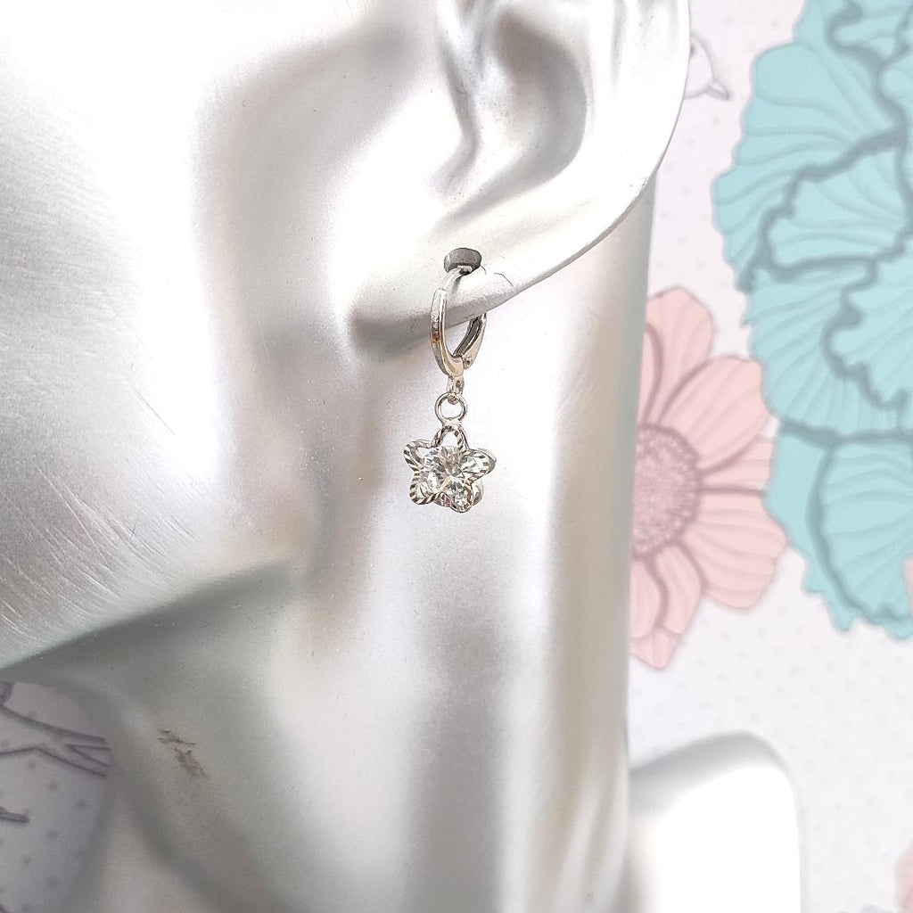 Minimalistic Star Huggie Hoops, Small Star Hoops, Cute little Hoops with Clear Cubic Zirconia