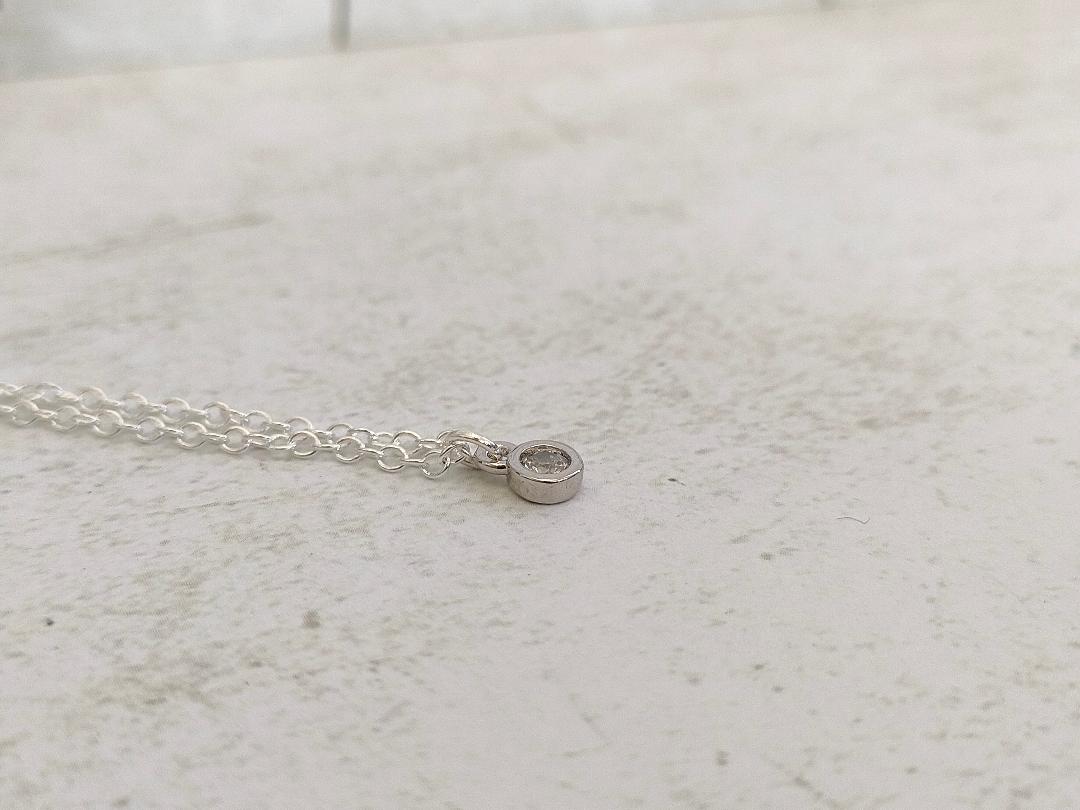 Cubic Zirconia Necklace, Tiny Round CZ Pendant Necklace, Dainty Silver 925 Necklace, Gemstone Necklace for her