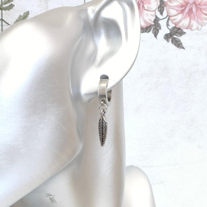 Leaf Charm Huggie Hoops, Hypoallergenic Earrings, Cute leaf Earrings for her