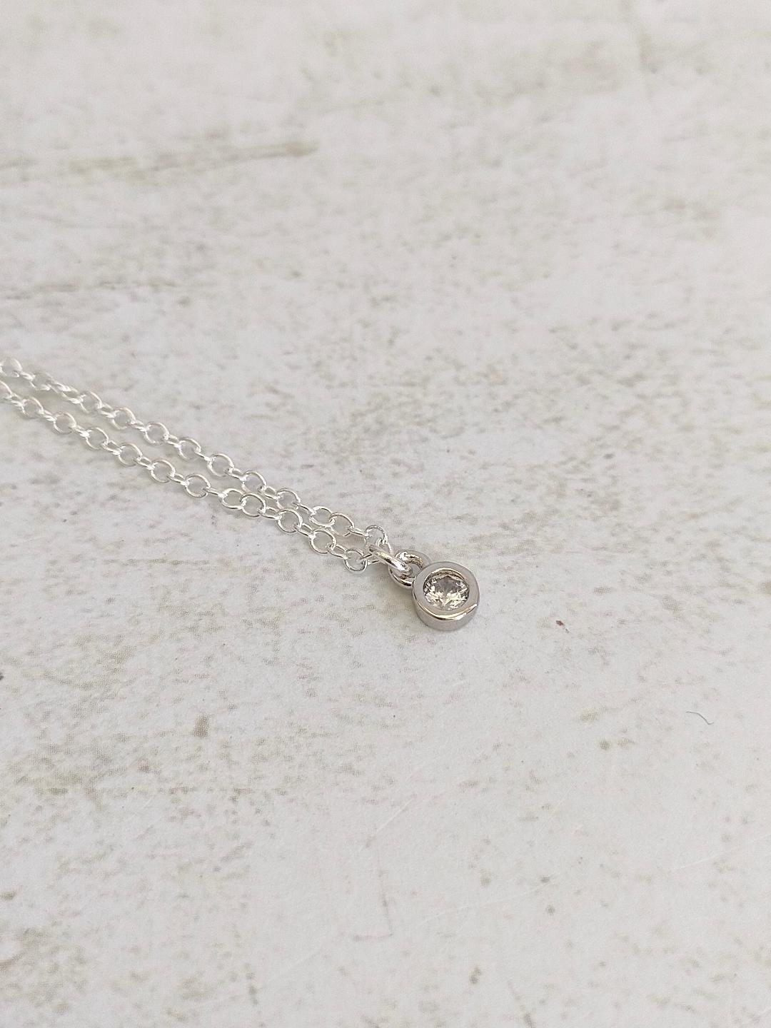 Cubic Zirconia Necklace, Tiny Round CZ Pendant Necklace, Dainty Silver 925 Necklace, Gemstone Necklace for her
