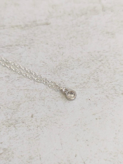 Cubic Zirconia Necklace, Tiny Round CZ Pendant Necklace, Dainty Silver 925 Necklace, Gemstone Necklace for her