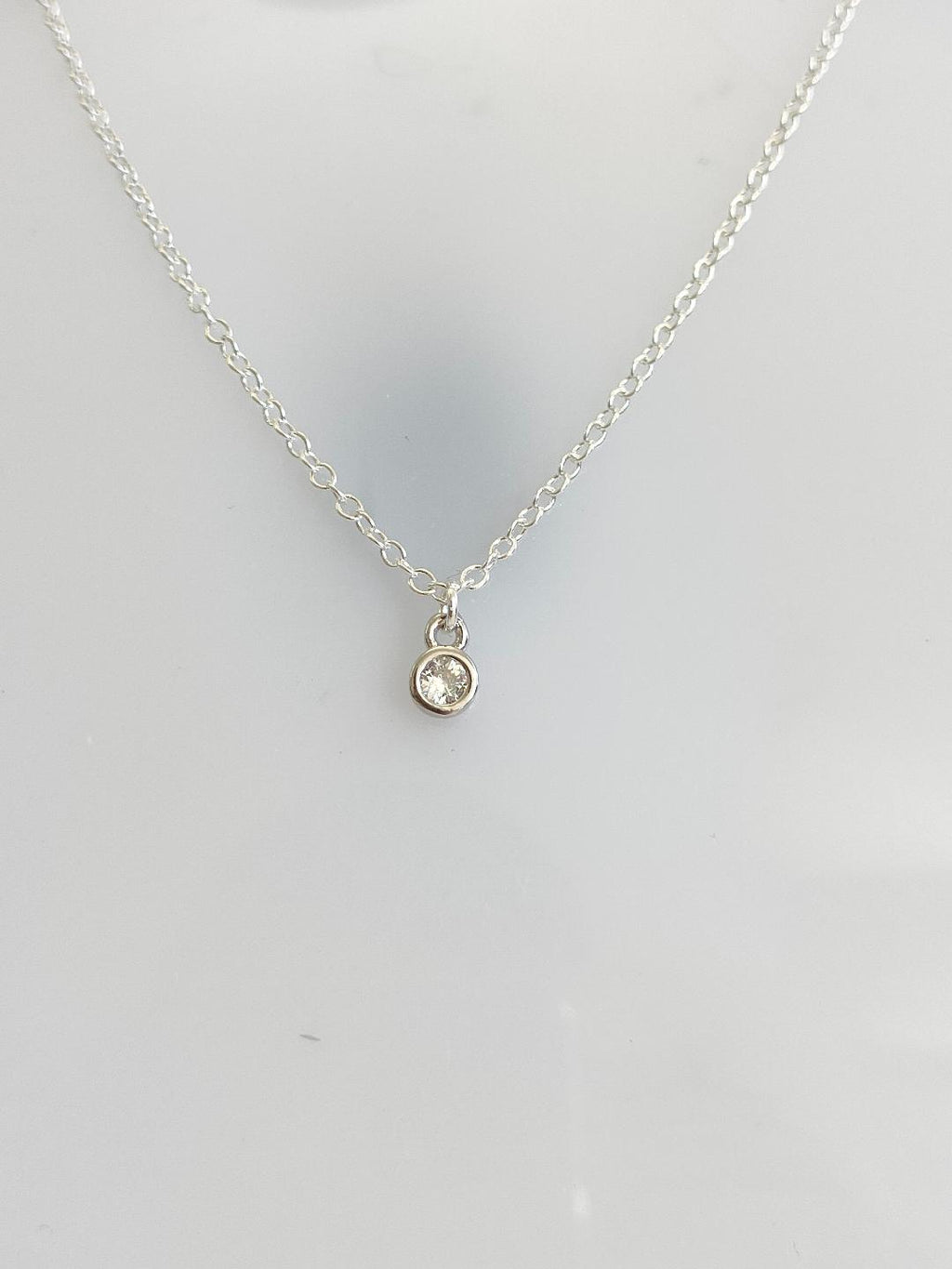 Cubic Zirconia Necklace, Tiny Round CZ Pendant Necklace, Dainty Silver 925 Necklace, Gemstone Necklace for her