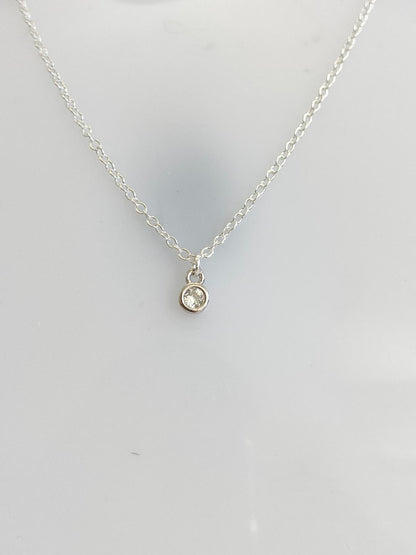 Cubic Zirconia Necklace, Tiny Round CZ Pendant Necklace, Dainty Silver 925 Necklace, Gemstone Necklace for her