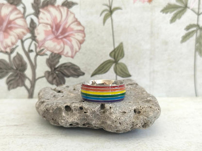 Chunky Stripy Rainbow Pride Ring, LGBTQ Jewellery, 304 Stainless Steel Jewellery, Hypoallergenic rings for women