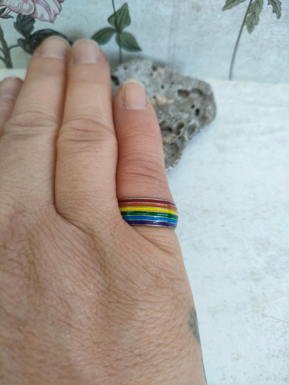 Chunky Stripy Rainbow Pride Ring, LGBTQ Jewellery, 304 Stainless Steel Jewellery, Hypoallergenic rings for women