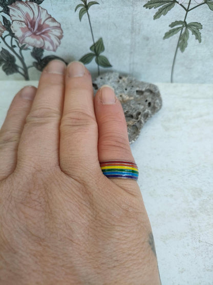 Chunky Stripy Rainbow Pride Ring, LGBTQ Jewellery, 304 Stainless Steel Jewellery, Hypoallergenic rings for women