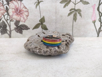 Chunky Stripy Rainbow Pride Ring, LGBTQ Jewellery, 304 Stainless Steel Jewellery, Hypoallergenic rings for women