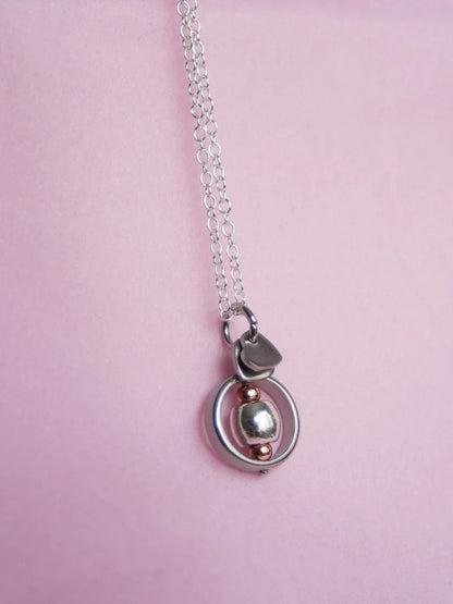 Fidget Necklaces, Alloy and Rose Gold Bead Fidget Jewellery with Stainless Steel Hearts, Worry Jewellery.