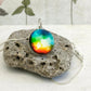 Rainbow Pendant, Wire wrapped Glass Globe Necklace, Glass Silver Pendant, Galaxy Themed Necklaces, Glass Ball Jewellery, Gift for Mum.