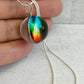 Rainbow Pendant, Wire wrapped Glass Globe Necklace, Glass Silver Pendant, Galaxy Themed Necklaces, Glass Ball Jewellery, Gift for Mum.