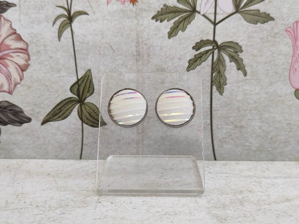 White Glitter Mermaid Stud, Cute Stud, Mermaid scale stud, Small White Stud earring, White Sparkly Studs (12 mm)