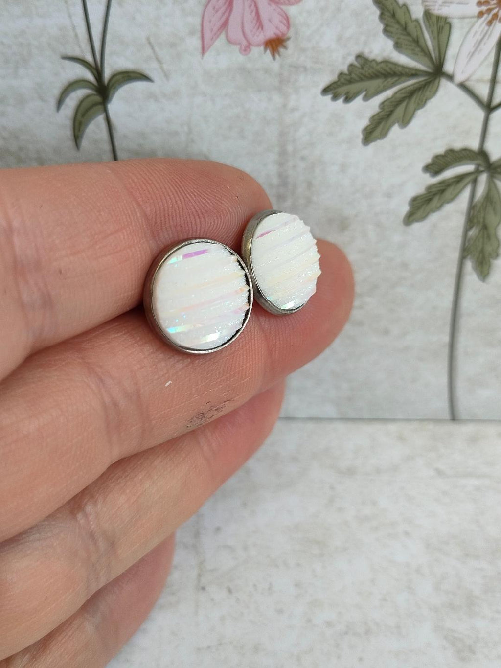 White Glitter Mermaid Stud, Cute Stud, Mermaid scale stud, Small White Stud earring, White Sparkly Studs (12 mm)
