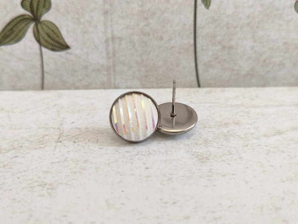 White Glitter Mermaid Stud, Cute Stud, Mermaid scale stud, Small White Stud earring, White Sparkly Studs (12 mm)