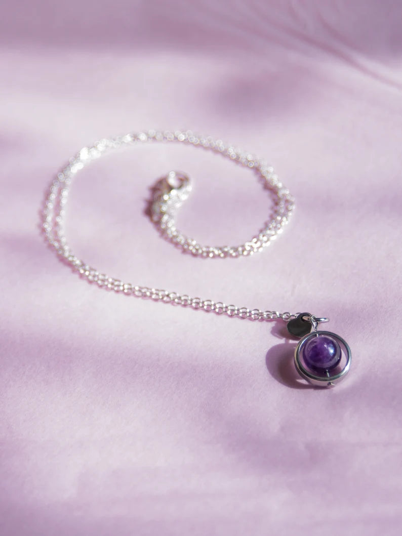 Fidget Necklaces, Amethyst Beed Fidget Jewellery with Stainless Steel Hearts, Worry Jewellery.