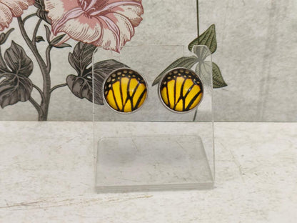 Copy of 12mm Butterfly Wing Print Studs, Insect Earrings for Her, Yellow and Black Butterfly Earrings, Gift for Mum, Hypoallergenic Studs.