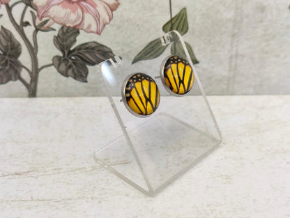 Copy of 12mm Butterfly Wing Print Studs, Insect Earrings for Her, Yellow and Black Butterfly Earrings, Gift for Mum, Hypoallergenic Studs.